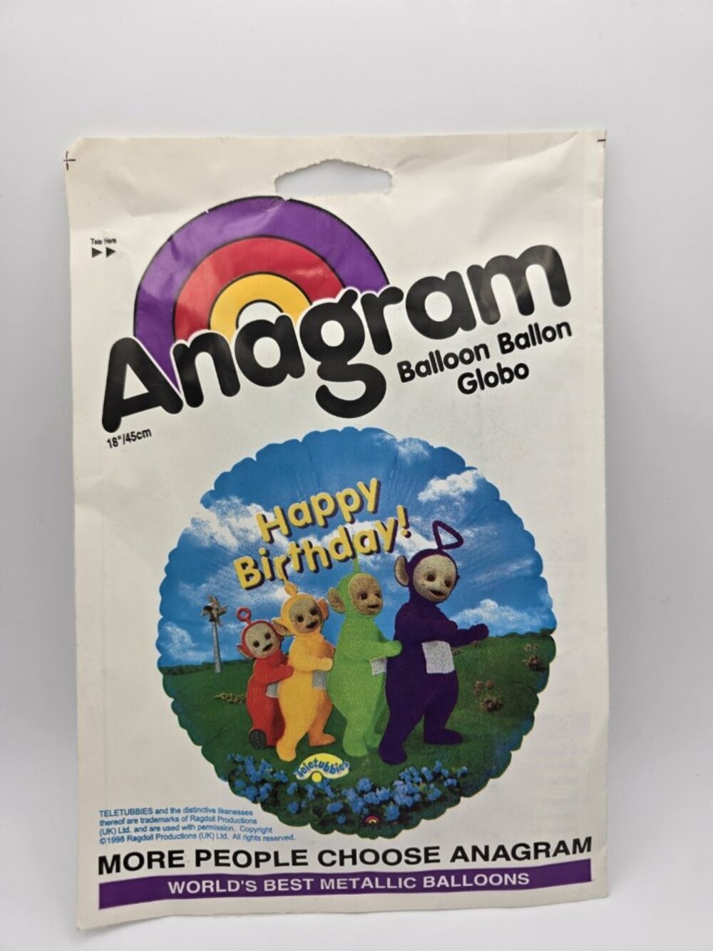 Anagram Vintage Teletubbies "Happy Birthday" Metallic Helium Balloon 1990s